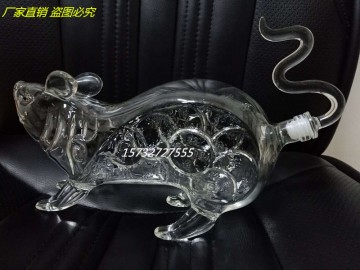 透明老鼠造型玻璃酒瓶手工创意金钱鼠玻璃酒瓶钱币造型玻璃白酒瓶